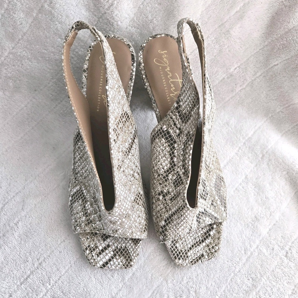 Sugar Tart Snakeskin Slingback Heels Sz 9 Block‎ Heel Open Square Toe Shoes - Picture 3 of 11